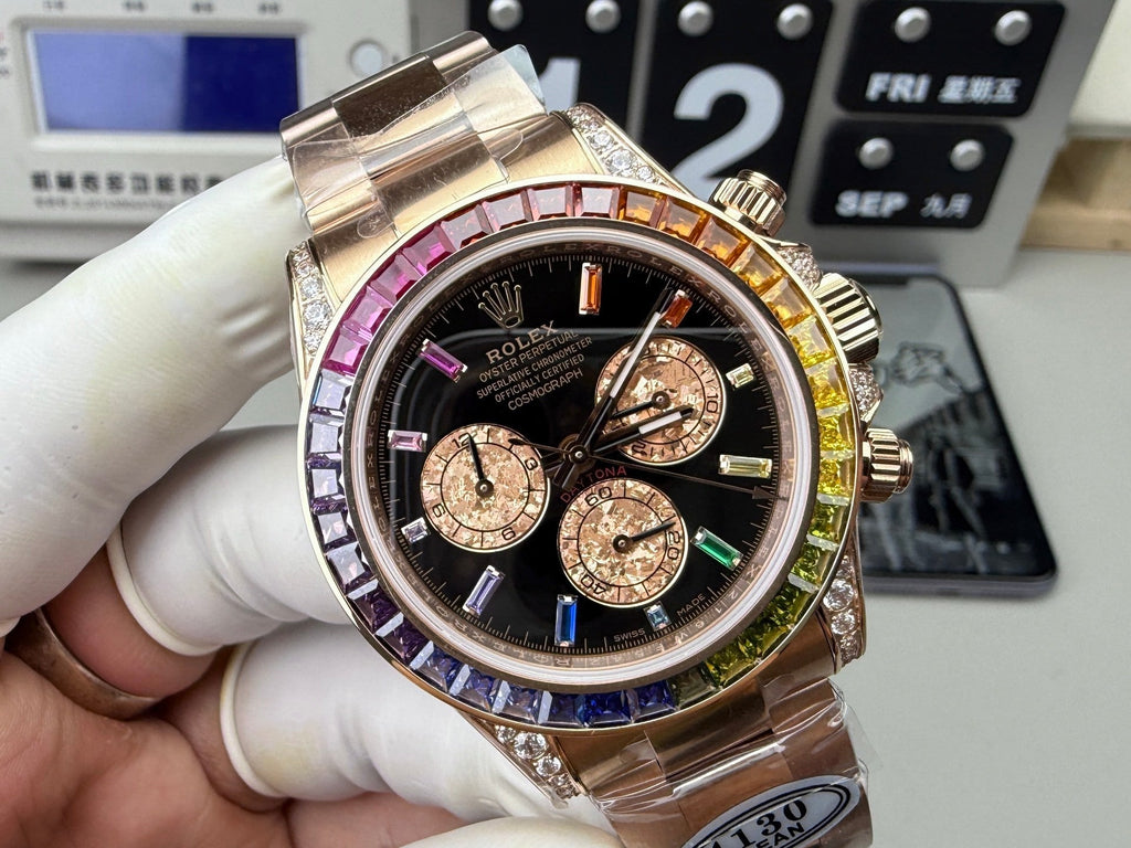 Rolex Daytona Rainbow 116595RBOW Everose gold side view