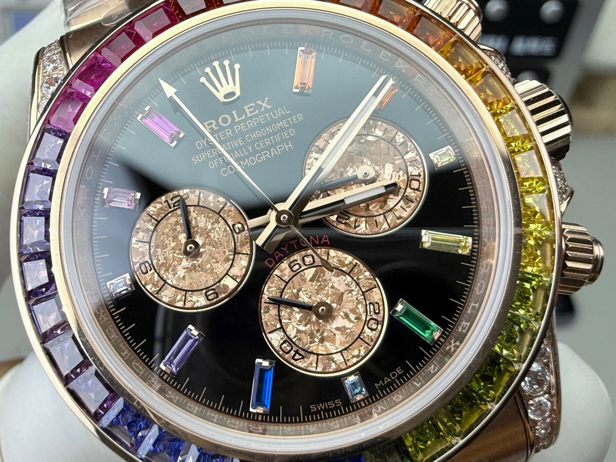 Rolex Daytona Rainbow 116595RBOW Everose gold front view