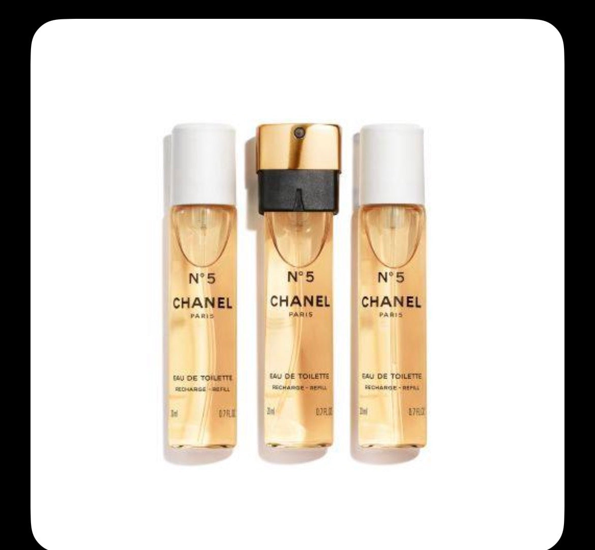 Chanel No. 5 Eau de Toilette Twist & Spray Refill Set - three refill vials with gold spray cap