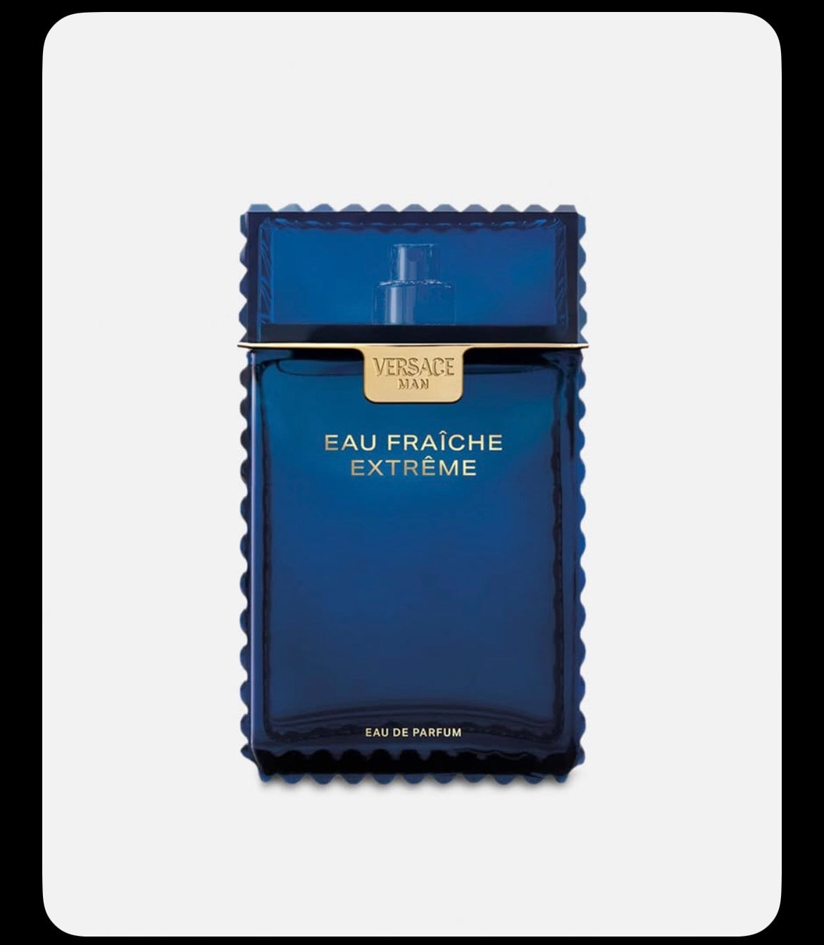Versace Man Eau Fraîche Extrême Eau de Parfum - deep blue ribbed bottle with gold label
